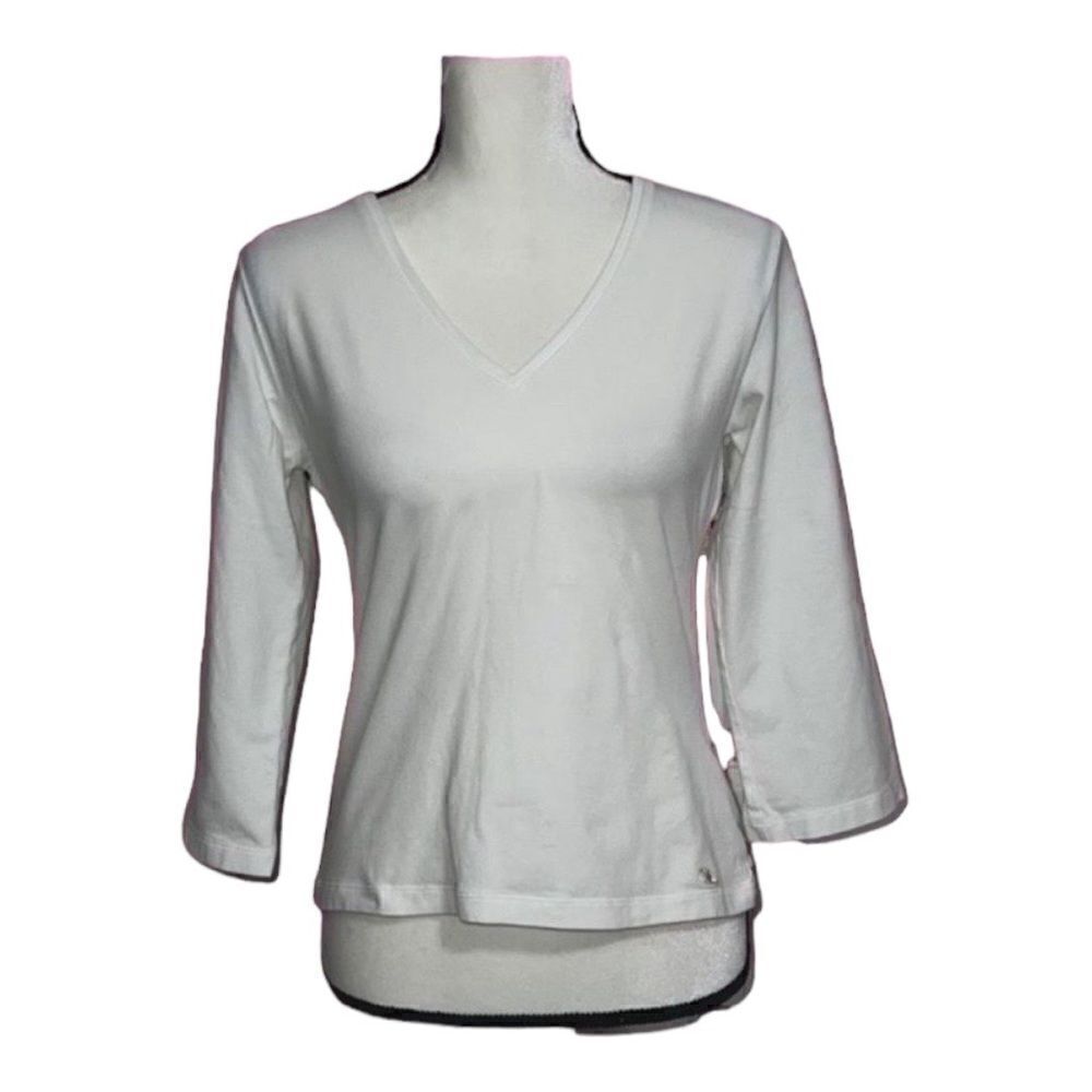 Burberry tshirt V Neck 3/4 Sleeve White Tee Shirt Size M Nova Check Pattern.